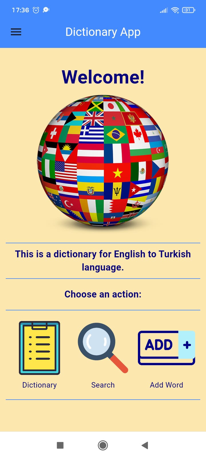 Dictionary App Main UI